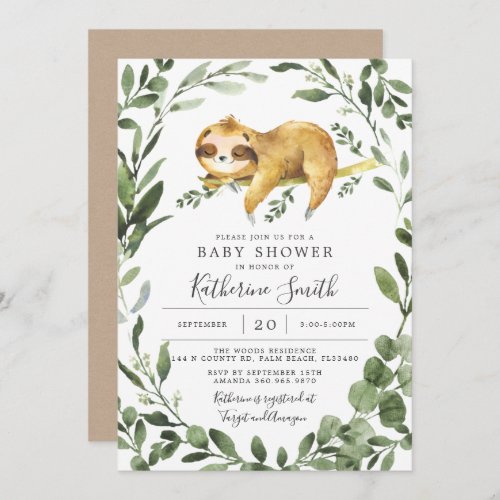 Sleepy Sloth Baby Shower Invitation