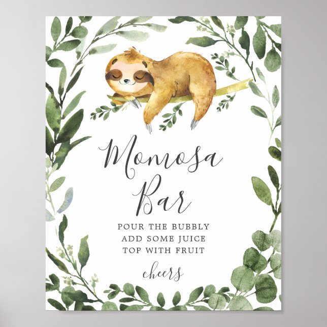 Sleepy Sloth Baby Shower Mimosa Bar Sign (Front)
