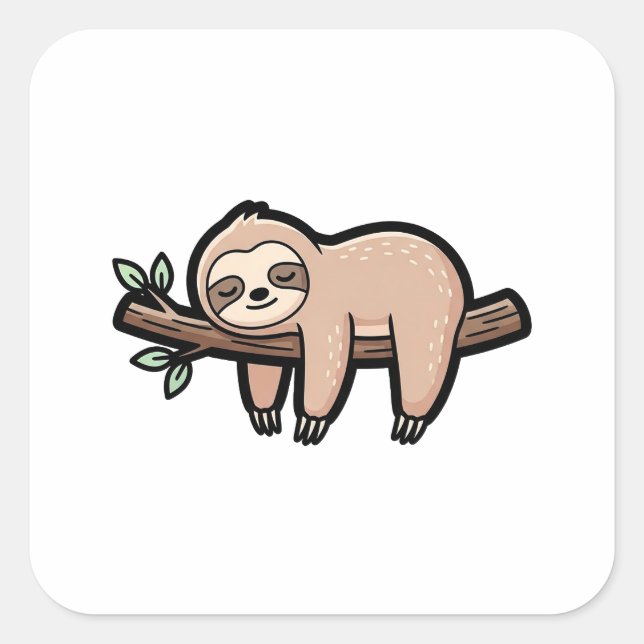 Sleepy Sloth – Cute Kawaii Illustration Square Sticker (Front)