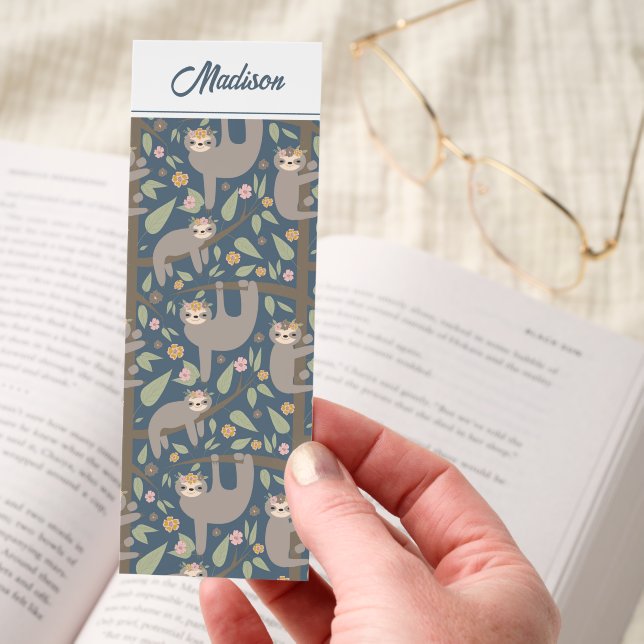 Sleepy Sloth Floral Personalized Bookmarks (Hand)