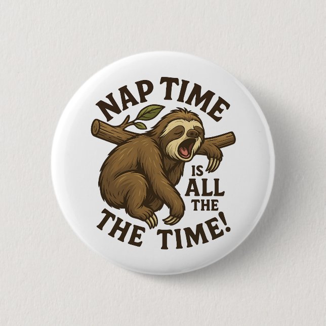 Sleepy Sloth Funny Button (Front)