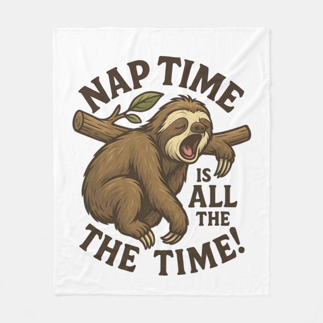 Sleepy Sloth Funny Fleece Blanket (Front)