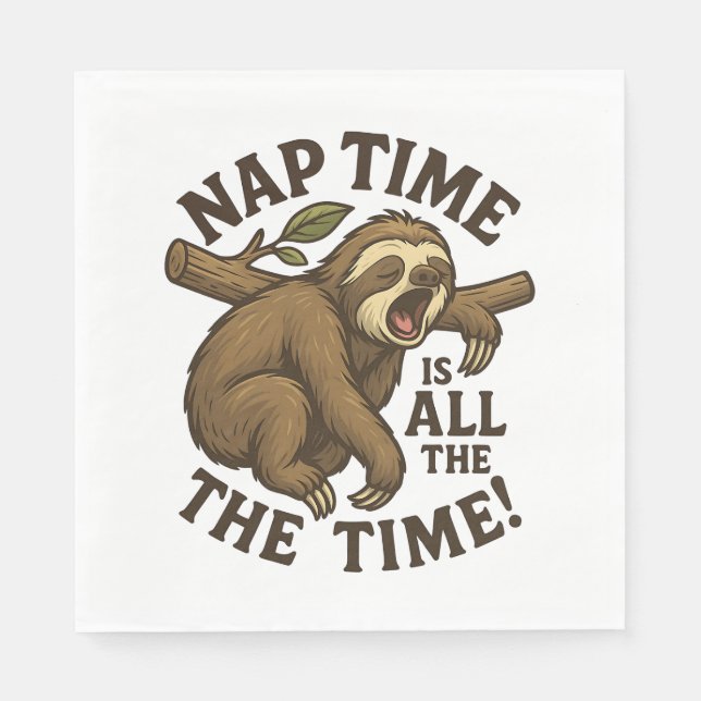 Sleepy Sloth Funny Napkins (Front)