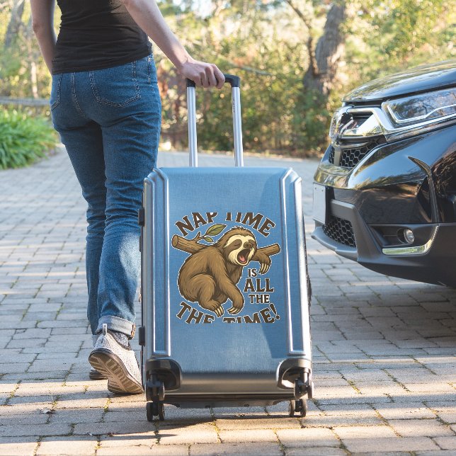 Sleepy Sloth Funny Sticker (Suitcase Insitu)