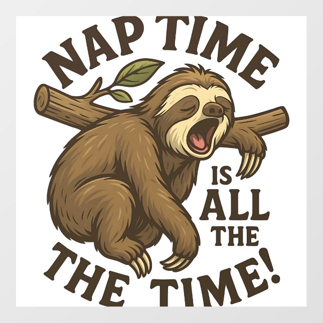 Sleepy Sloth Funny Wall Decal (Front)