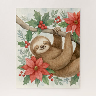 Sleepy Sloth with Winter Blooms Jigsaw Puzzle