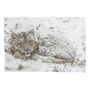 Sleepy Snow Leopard Pillow Case