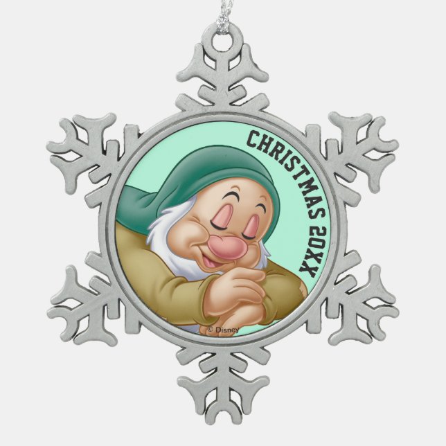 Sleepy Snowflake Pewter Christmas Ornament (Front)