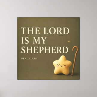 Sleepy Star | Psalm 23:1 | Olive Green Canvas Print