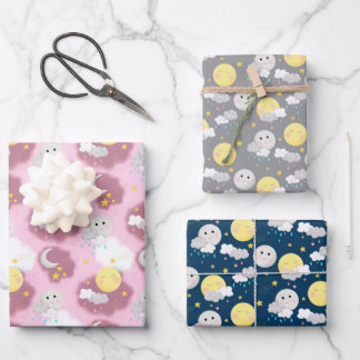 Sleepy Sun and Moon Baby Shower Wrapping Paper Sheets