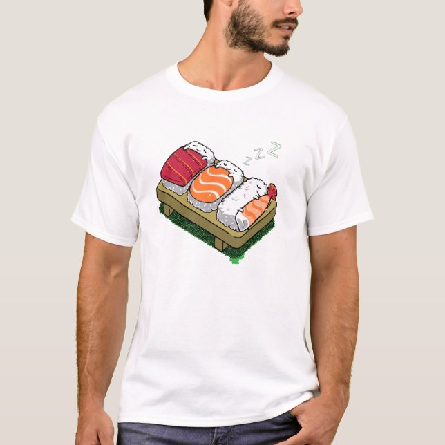 sleepy sushi men cute funny t shirt designs (Front)