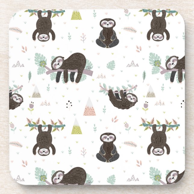 Sleepy Sweet Sloth Pattern Beverage Coaster (Front)