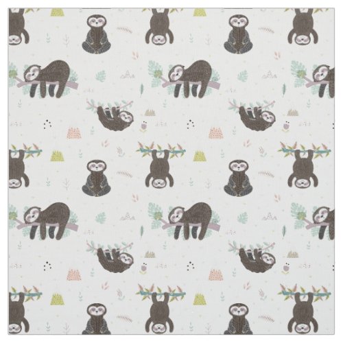 Sleepy Sweet Sloth Pattern Fabric