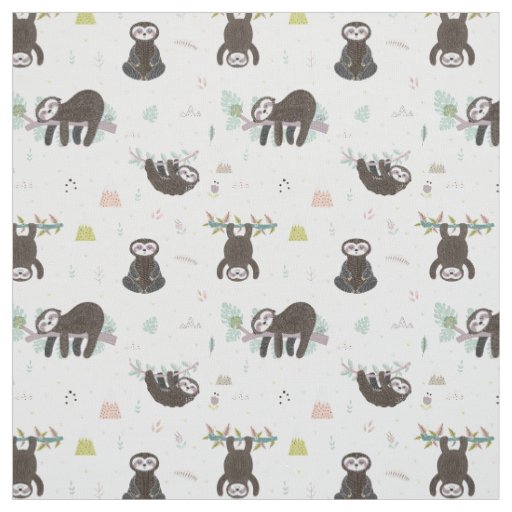 Sleepy Sweet Sloth Pattern Fabric