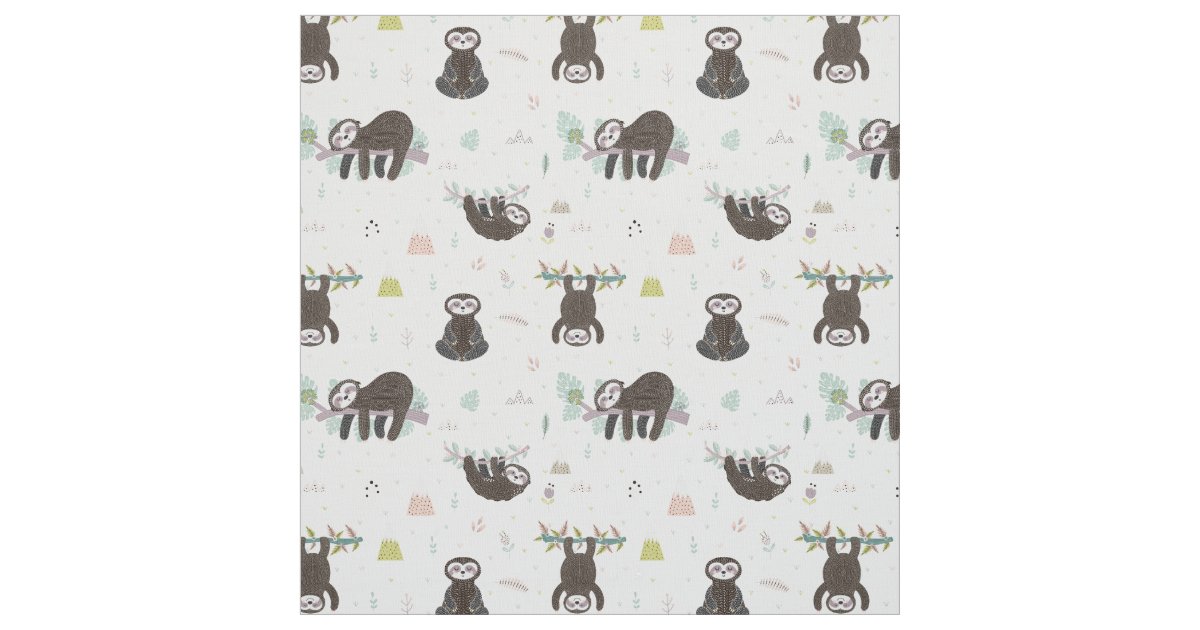 Sleepy Sweet Sloth Pattern Fabric | Zazzle