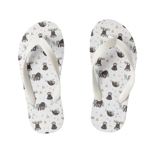 Sleepy Sweet Sloth Pattern Kid's Flip Flops (Footbed)