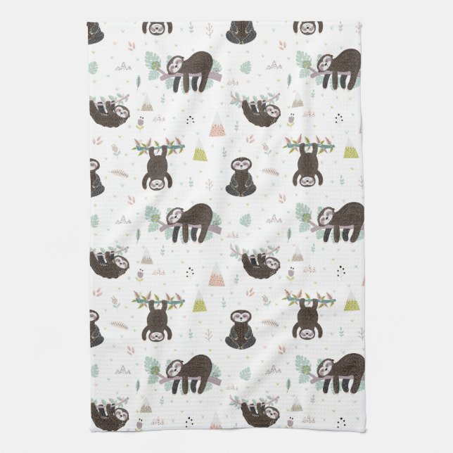 Sleepy Sweet Sloth Pattern Kitchen Towel (Vertical)