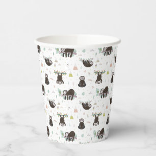 Sleepy Sweet Sloth Pattern Paper Cups