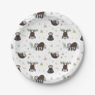 Sleepy Sweet Sloth Pattern Paper Plates