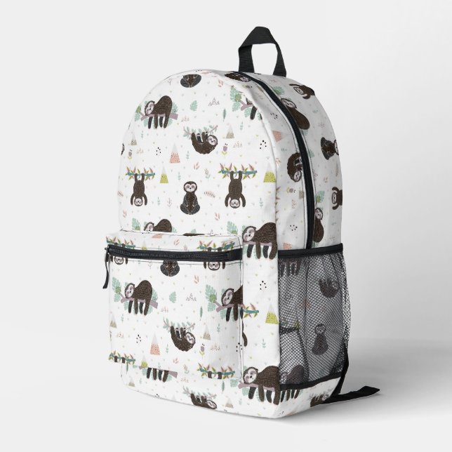 Sleepy Sweet Sloth Pattern Printed Backpack (Back Corner Right)