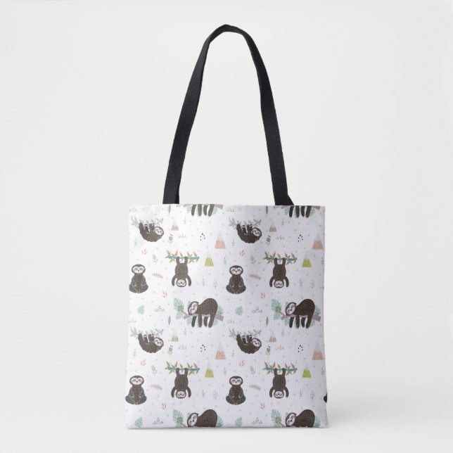 Sleepy Sweet Sloth Pattern Tote Bag (Front)