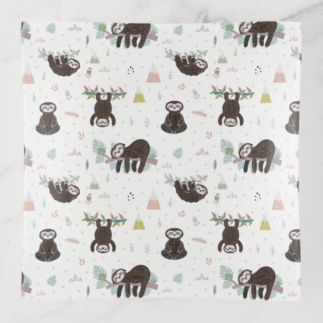 Sleepy Sweet Sloth Pattern Trinket Tray (Front)