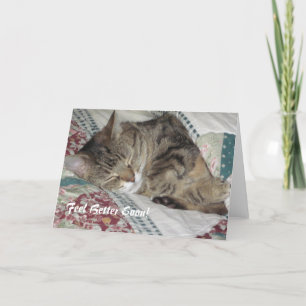 Sleepy Tabby Cat Get Well Greeting Card