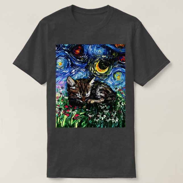 Sleepy Tabby Kitten Night T-Shirt (Design Front)