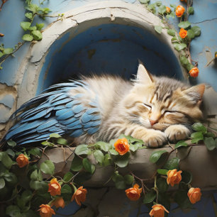 Sleepy Tan Tabby Half Kitten Half Bird Jigsaw Puzzle