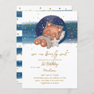 Sleepy Teddy Bear Baby Boy First Birthday Invitati Invitation