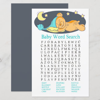 Sleepy teddy bear Baby Shower Word Search Game