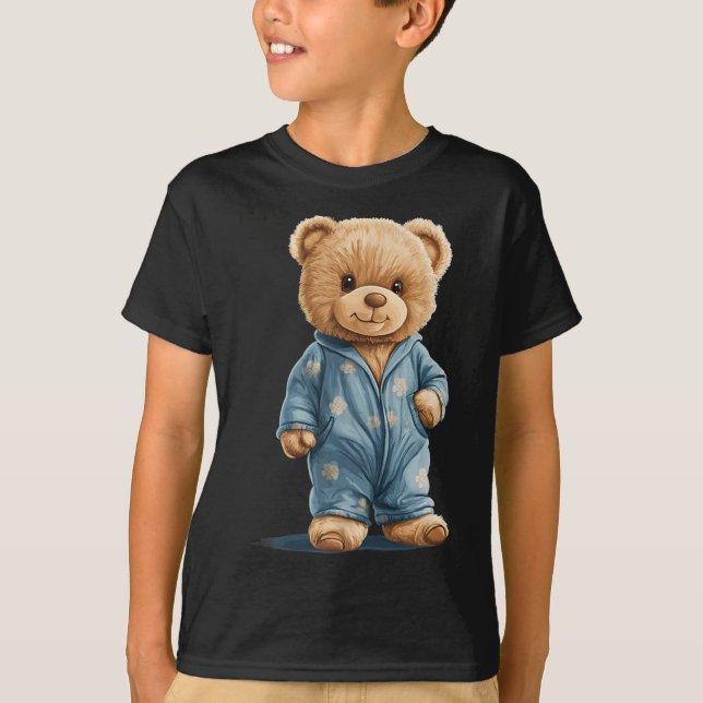 Sleepy Teddy Bear In Comfy Pajamas For Boys And Gi T-Shirt (Front)