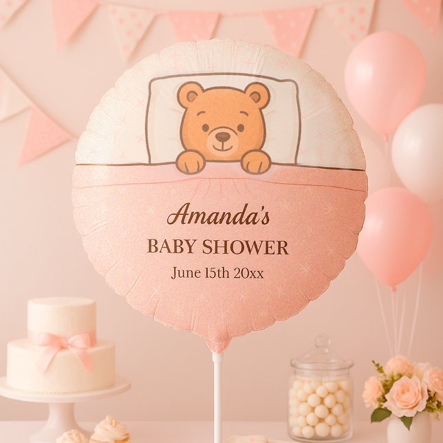 Sleepy Teddy Bear Light Pink Baby Shower Balloon (Creator Uploaded)