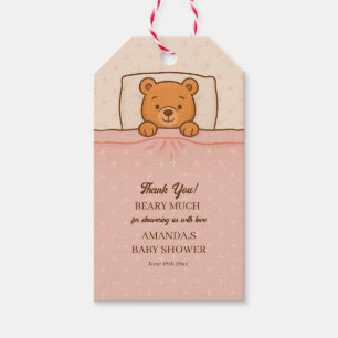 Sleepy Teddy Bear Light Pink Baby Shower Gift Tags