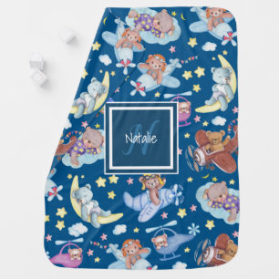 Sleepy Teddy Bears Dreaming of Flying Airplanes Baby Blanket