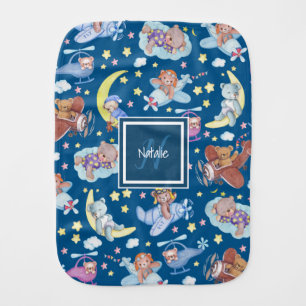 Sleepy Teddy Bears Dreaming of Flying Airplanes Baby Burp Cloth