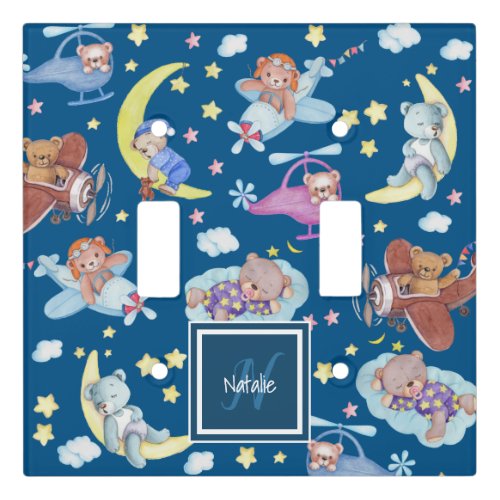 Sleepy Teddy Bears Dreaming of Flying Airplanes Light Switch Cover
