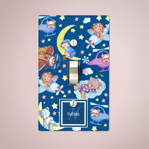 Sleepy Teddy Bears Dreaming of Flying Airplanes Light Switch Cover