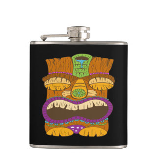 Sleepy Tiki Statue with Open Mouth, Funny Black Flask