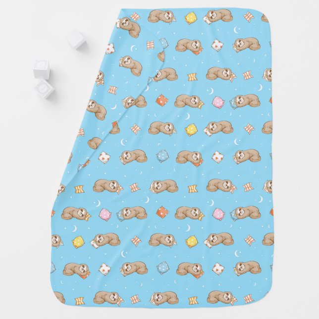 Sleepy Time Sloth Pattern Baby Blanket (In Situ)