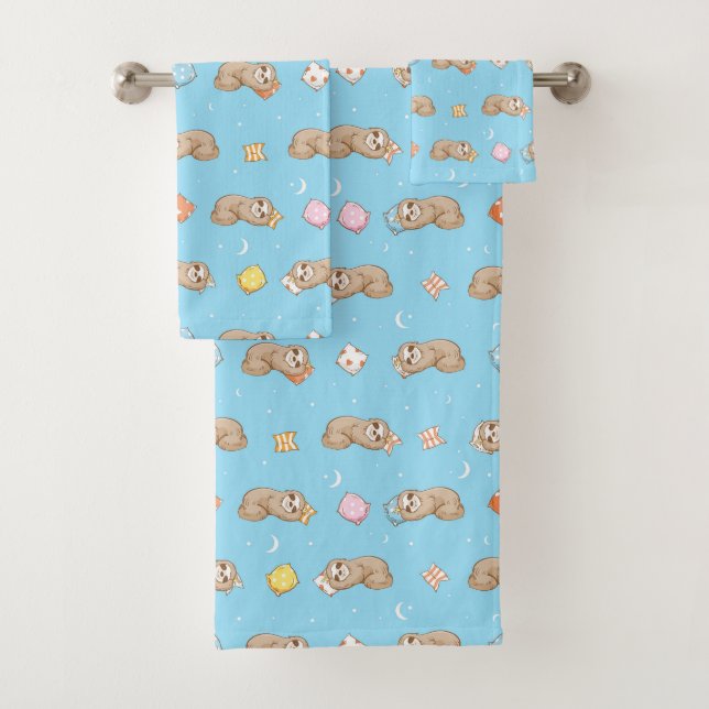 Sleepy Time Sloth Pattern Bath Towel Set (Insitu)
