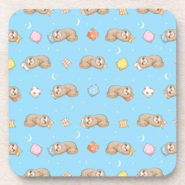 Sleepy Time Sloth Pattern Beverage Coaster (Front)