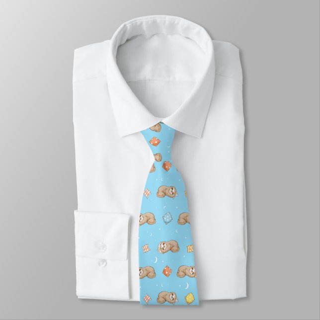 Sleepy Time Sloth Pattern Neck Tie (Tied)