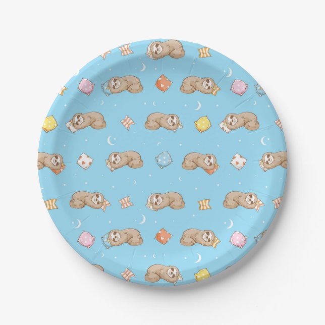 Sleepy Time Sloth Pattern Paper Plates (Front)