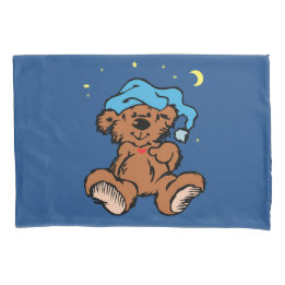Sleepy Time Teddy Bear Blue Night Cap Pillow Case