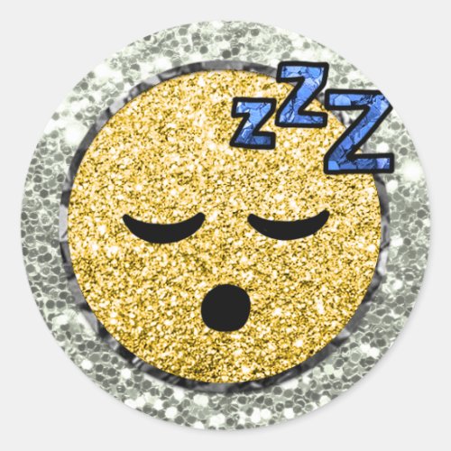 *~* SLEEPY TIRED  Emoji AP40 Gold Glitter Classic Round Sticker