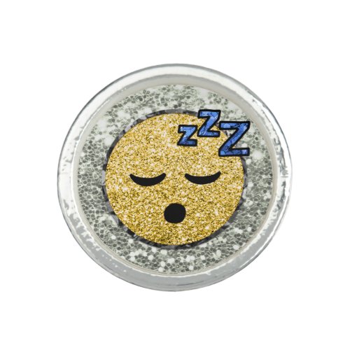 *~* SLEEPY TIRED  Emoji AP40 Gold Glitter Ring