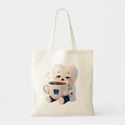 Sleepy Tooth Drinking Coffee Funny Dentist Tote Ba Bag