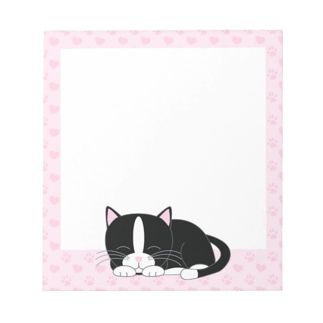 Sleepy Tuxedo Cat {pink} Notepad (Front)