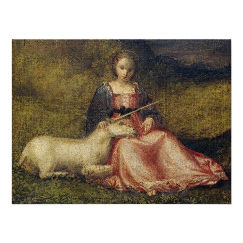 Sleepy Unicorn Antique Mystical Renaissance Italy Poster
